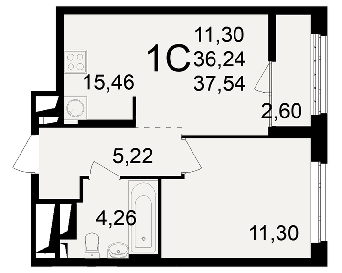 37,5 м², 1-комнатная квартира 4 129 400 ₽ - изображение 1