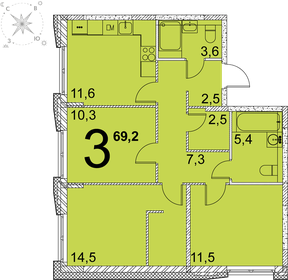 Квартира 69,2 м², 3-комнатная - изображение 1