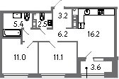 Квартира 57,4 м², 2-комнатная - изображение 1