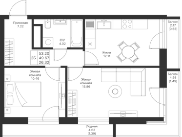 54 м², 2-комнатная квартира 9 500 000 ₽ - изображение 1