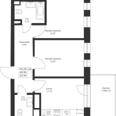 Квартира 52,3 м², 2-комнатная - изображение 2