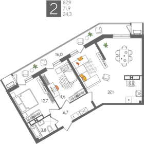 85,1 м², 2-комнатная квартира 21 725 000 ₽ - изображение 126