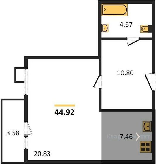 44,9 м², квартира-студия 5 921 669 ₽ - изображение 1