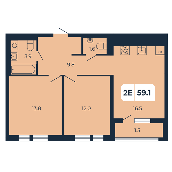 59,1 м², 2-комнатная квартира 6 914 700 ₽ - изображение 1