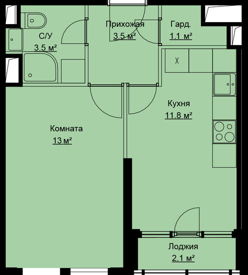 35 м², 1-комнатная квартира 9 926 662 ₽ - изображение 1