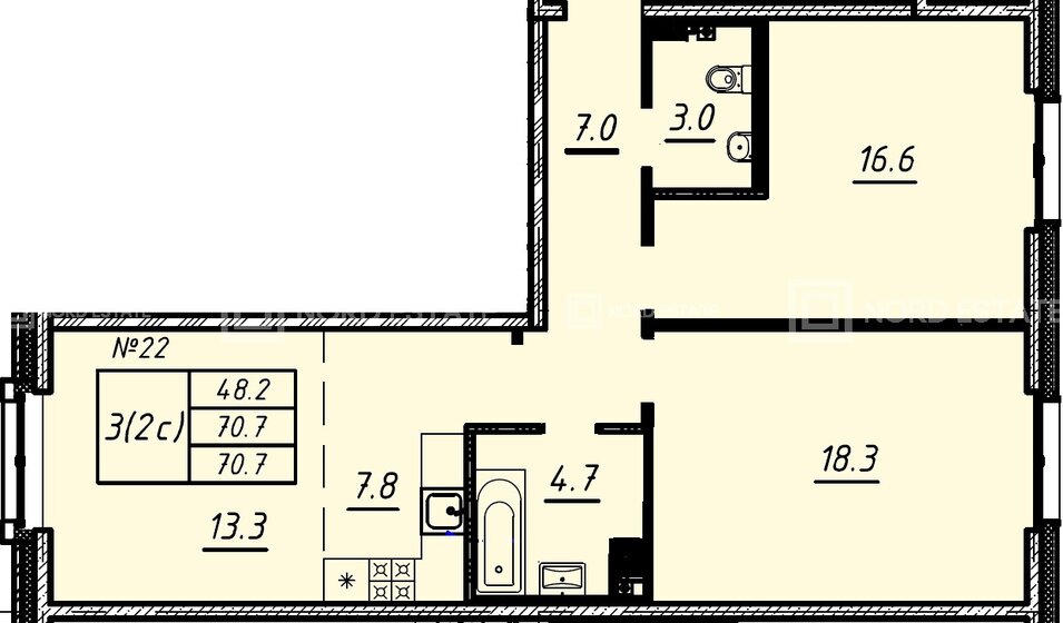 70,7 м², 2-комнатная квартира 20 916 596 ₽ - изображение 1