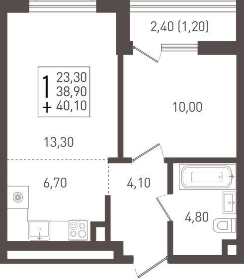 40,1 м², 1-комнатная квартира 5 373 400 ₽ - изображение 1