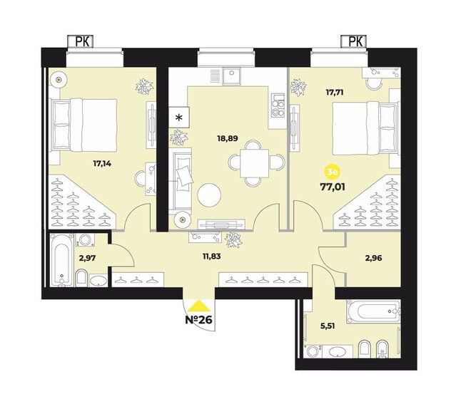 77 м², 2-комнатная квартира 11 012 430 ₽ - изображение 1