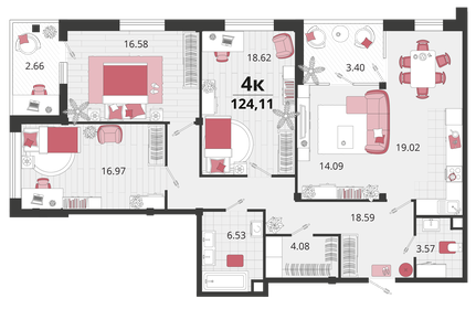 Квартира 124,1 м², 4-комнатная - изображение 1