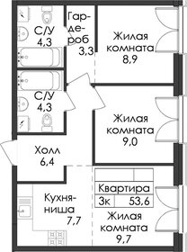 Квартира 53,6 м², 3-комнатная - изображение 1