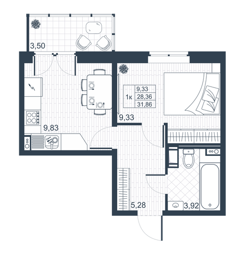 30,1 м², 1-комнатная квартира 4 394 956 ₽ - изображение 1