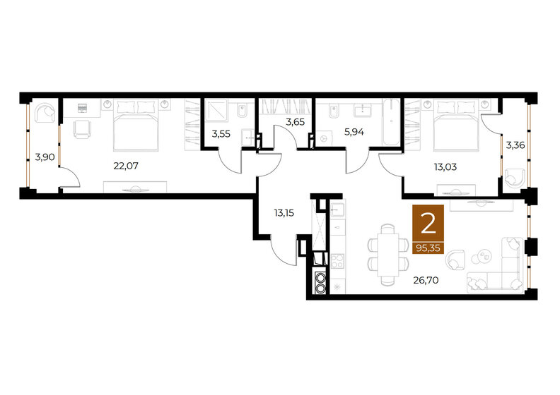95,4 м², 2-комнатная квартира 19 546 750 ₽ - изображение 1