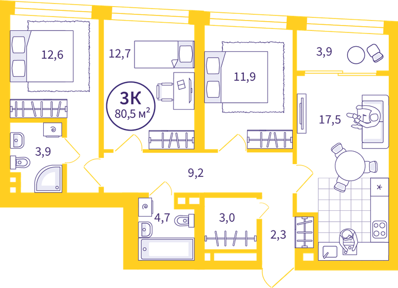 79,6 м², 3-комнатная квартира 10 610 000 ₽ - изображение 1