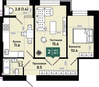 50,7 м², 2-комнатная квартира 4 917 900 ₽ - изображение 18