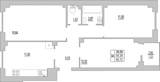 Квартира 65,7 м², 3-комнатная - изображение 1