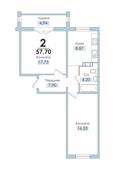57 м², 2-комнатная квартира 5 109 335 ₽ - изображение 1