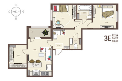 65,3 м², 2-комнатная квартира 7 233 000 ₽ - изображение 49