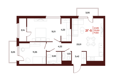 Квартира 71,8 м², 2-комнатная - изображение 1