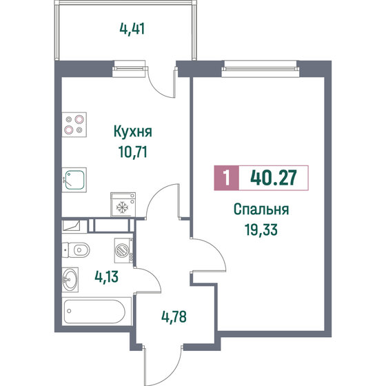 40,3 м², 1-комнатная квартира 7 035 169 ₽ - изображение 1