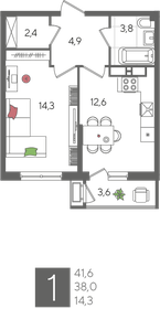41,6 м², 1-комнатная квартира 10 196 160 ₽ - изображение 18