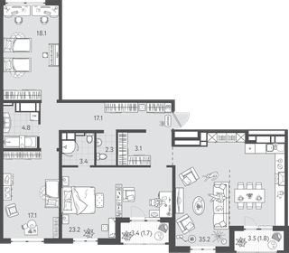 Квартира 129,3 м², 3-комнатная - изображение 1