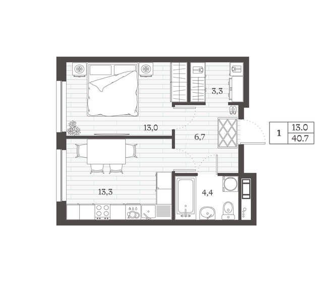 40,7 м², 1-комнатная квартира 6 177 283 ₽ - изображение 1