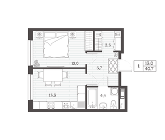 40,4 м², 1-комнатная квартира 5 930 935 ₽ - изображение 30