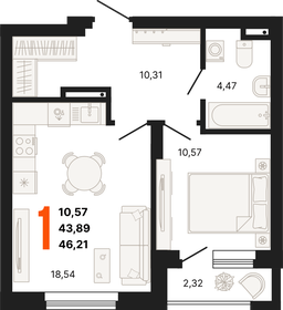46,1 м², 1-комнатная квартира 6 264 321 ₽ - изображение 20