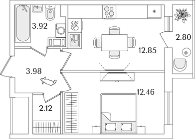 Квартира 36,7 м², 1-комнатная - изображение 1