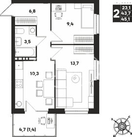 Квартира 45,1 м², 2-комнатная - изображение 1