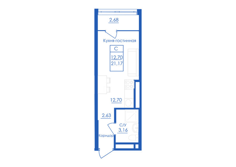 21,2 м², квартира-студия 2 538 240 ₽ - изображение 1