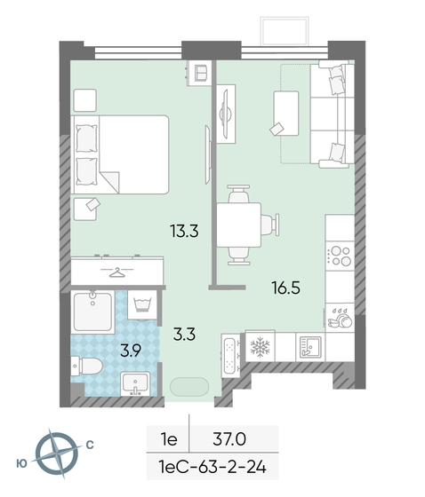 37 м², 1-комнатная квартира 15 496 377 ₽ - изображение 27