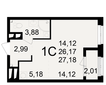 Квартира 27,2 м², студия - изображение 1