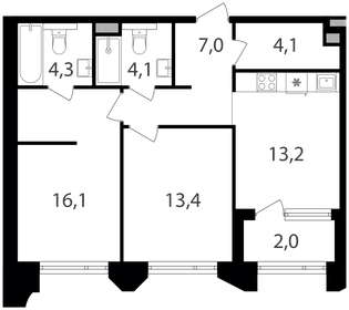 Квартира 64,2 м², 2-комнатная - изображение 1