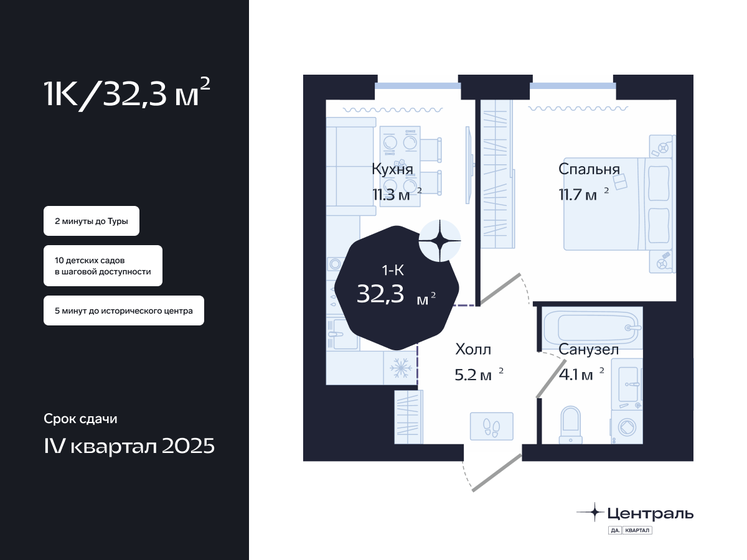32,3 м², 1-комнатная квартира 6 040 000 ₽ - изображение 23