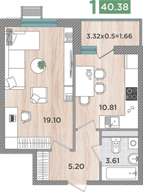 40,4 м², 1-комнатная квартира 5 370 540 ₽ - изображение 39