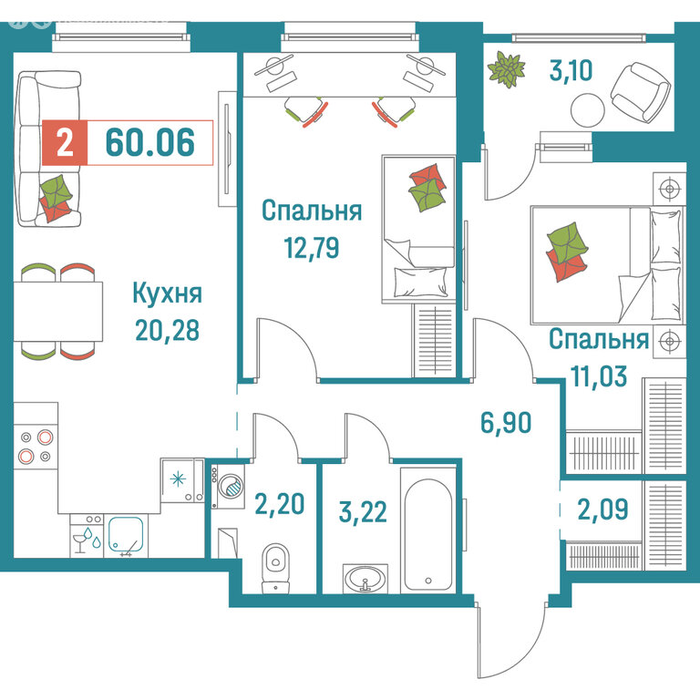 Варианты планировок ЖК «Графика» - планировка 8