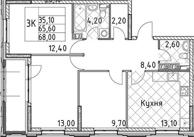 Квартира 68 м², 3-комнатная - изображение 1