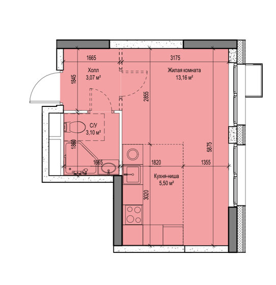 25 м², квартира-студия 11 500 000 ₽ - изображение 1