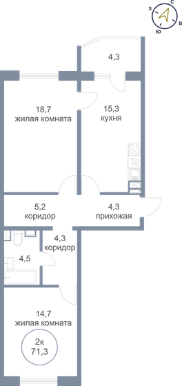 71,3 м², 2-комнатная квартира 6 500 000 ₽ - изображение 1