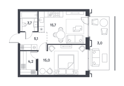 Квартира 46,7 м², 1-комнатная - изображение 1