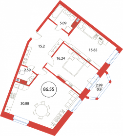 87,3 м², 2-комнатная квартира 24 000 000 ₽ - изображение 93