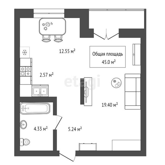 45 м², 2-комнатная квартира 9 990 000 ₽ - изображение 1