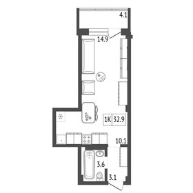 Квартира 32,9 м², 1-комнатная - изображение 2