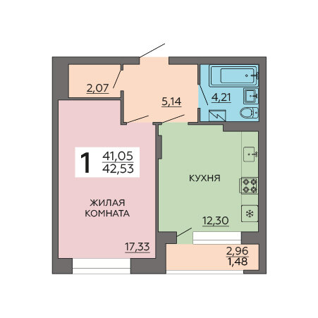 42,5 м², 1-комнатная квартира 4 465 650 ₽ - изображение 1