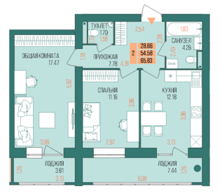 32 м², 1-комнатная квартира 1 030 000 ₽ - изображение 73