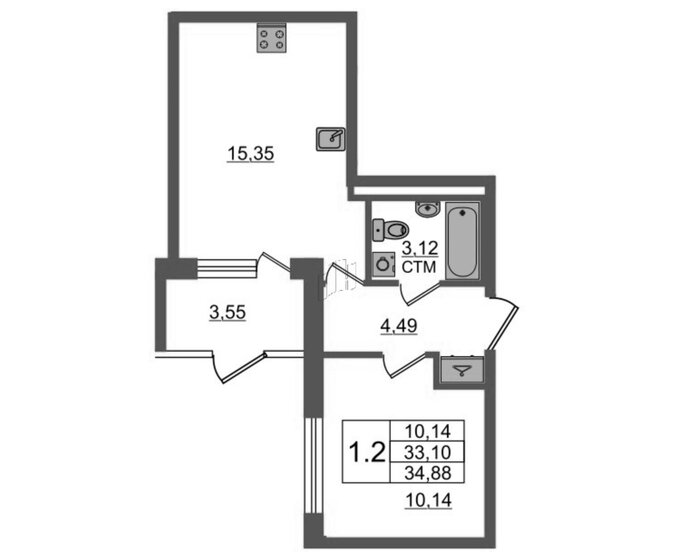 33,1 м², 2-комнатная квартира 6 650 270 ₽ - изображение 1