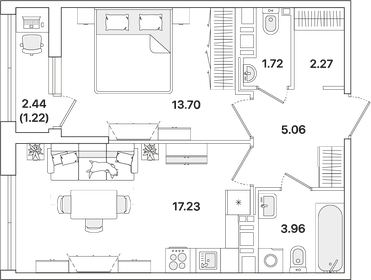 Квартира 45,2 м², 1-комнатная - изображение 1