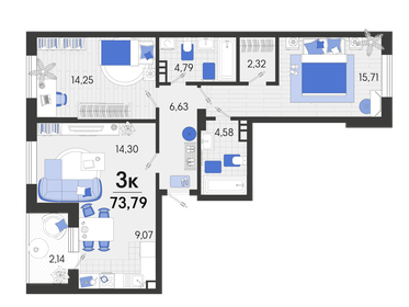 Квартира 73,8 м², 3-комнатная - изображение 1