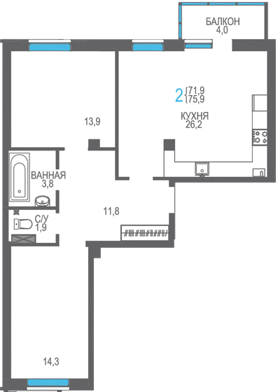 75,9 м², 2-комнатная квартира 9 487 500 ₽ - изображение 1